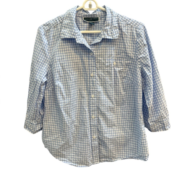 Karen Scott Light Blue Checkered Shirt - Picture 1 of 2